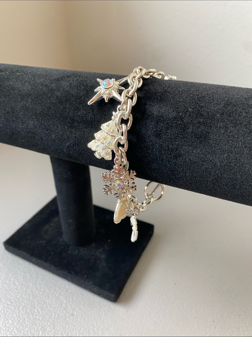 Festive Silver Charm Bracelet with Iridescent Accents